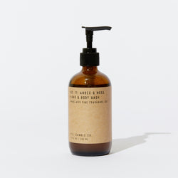 P.F. Candle Co. Wholesale Amber & Moss Hand & Body Wash - Product - This collection is vegan and cruelty-free, contains no sulfates, parabens, or phthalates, and is packaged in recyclable glass bottles to fit right in with any home decor.