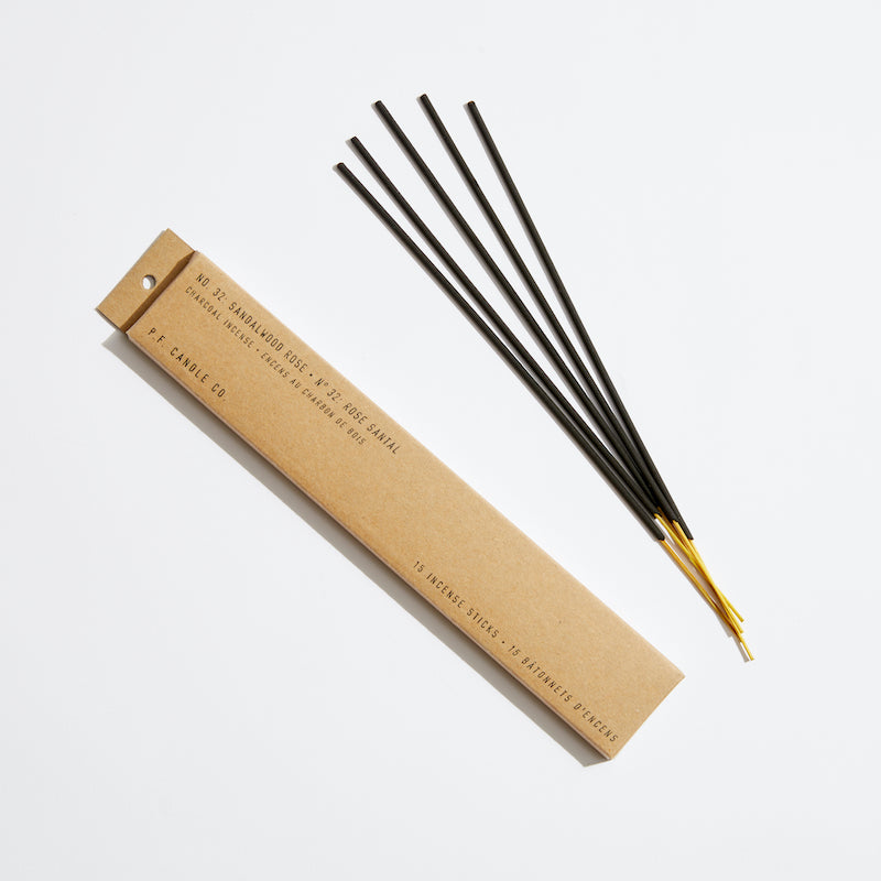 P.F. Candle Co. Wholesale - Sandalwood Rose - Classic Incense Sticks - Product - Our charcoal-based Incense is hand-dipped in our studio and packaged in kraft box packaging.