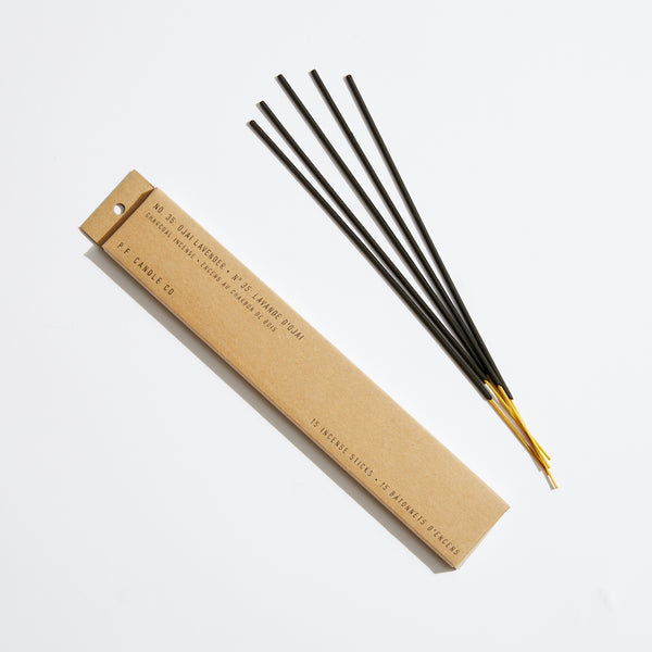 P.F. Candle Co. Wholesale - Ojai Lavender - Classic Incense Sticks - Product - Our charcoal-based Incense is hand-dipped in our studio and packaged in kraft box packaging.