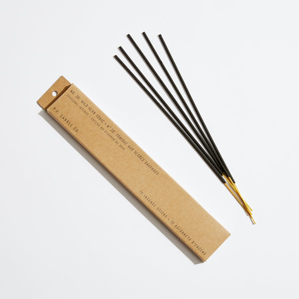 P.F. Candle Co. Wholesale - Wild Herb Tonic Classic Incense Sticks - Product - Our charcoal-based Incense is hand-dipped in our studio and packaged in kraft box packaging.