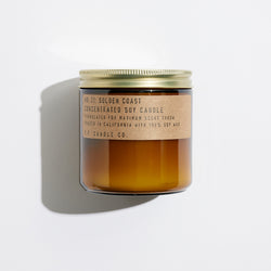 P.F. Candle Co. Wholesale Golden Coast Large Concentrated Candle - Product - Hand-poured into apothecary inspired amber jars with our signature kraft label and a brass lid.