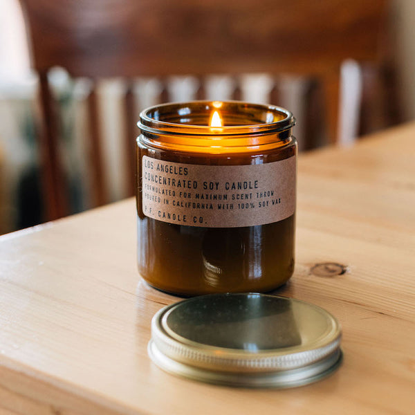 P.F. Candle Co. Wholesale Los Angeles Large Concentrated Candle - Lifestyle - Overgrown bougainvillea, canyon hiking, epic sunsets, city lights. Notes of redwood, lime, jasmine, and yarrow.