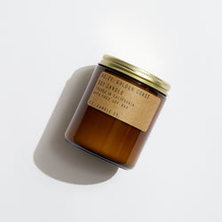 P.F. Candle Co. Wholesale - Golden Coast - Classic 7.2 oz Standard Soy Wax Candle - Product - Our 7.2 oz Standard Candles are hand-poured into apothecary inspired amber jars with our signature kraft label and a brass lid. This is our most popular size and is meant for dressers, countertops, nightstands – basically everywhere.