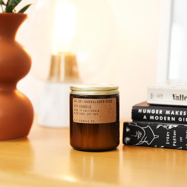 P.F. Candle Co. Wholesale Sandalwood Rose Standard Candle - Lifestyle - inspired by New York meets Los Angeles with scent notes of cashmere rose, oud, and sandalwood