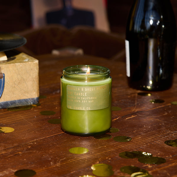 P.F. Candle Co. Wholesale Vanilla & Ghost Pepper Limited Winter Classics Candle - Lifestyle - Farmer’s market herbs, dinners al fresco, incense burning in the distance. Notes of rosemary, resin, and cardamom.