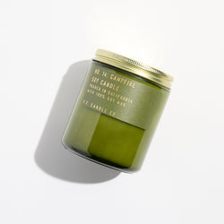 P.F. Candle Co. Wholesale Campfire Limited Winter Classics Candle - Product - Hand-poured into apothecary inspired amber jars with our signature kraft label and a brass lid.